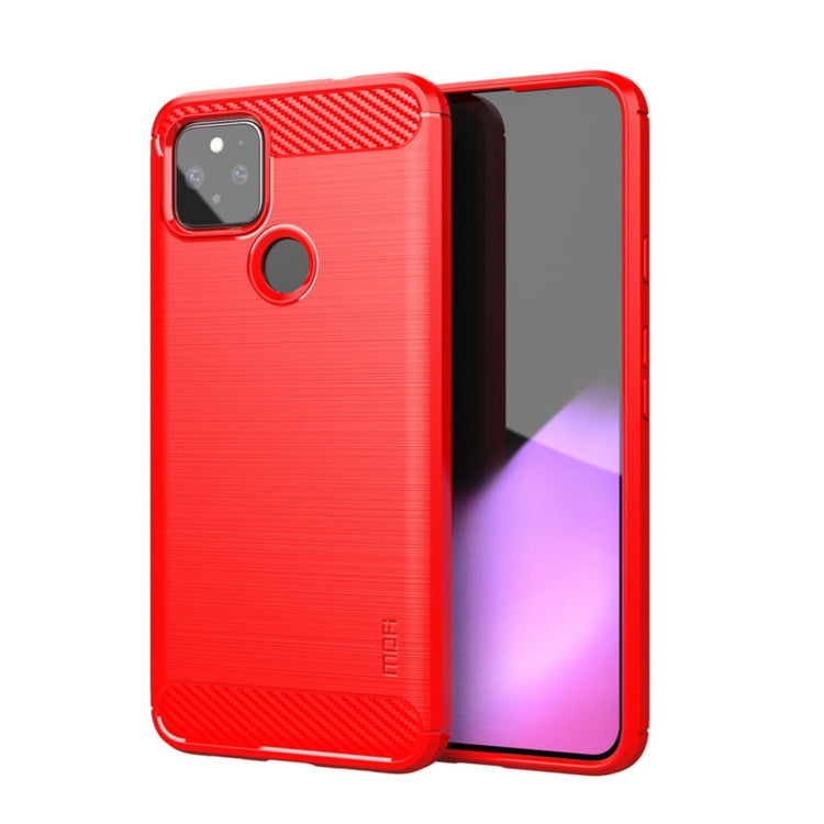 For Google Pixel 5a 5G MOFI Gentleness Series Brushed Texture Carbon Fiber Soft TPU Case(Red) by MOFI