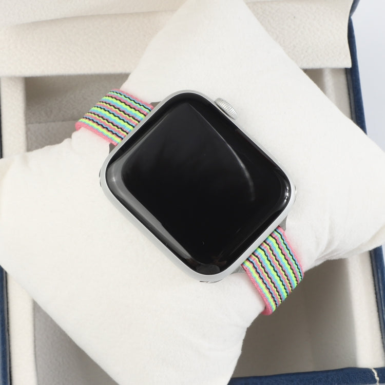 Woven Canvas Nylon Wrist Strap Watch Band For Series 7 41mm / 6 & SE & 5 & 4 40mm / 3 & 2 & 1 38mm(Pink Green) by bashfashion