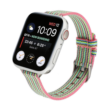 Woven Canvas Nylon Wrist Strap Watch Band For Series 7 45mm / 6 & SE & 5 & 4 44mm / 3 & 2 & 1 42mm(Pink Green) by bashfashion
