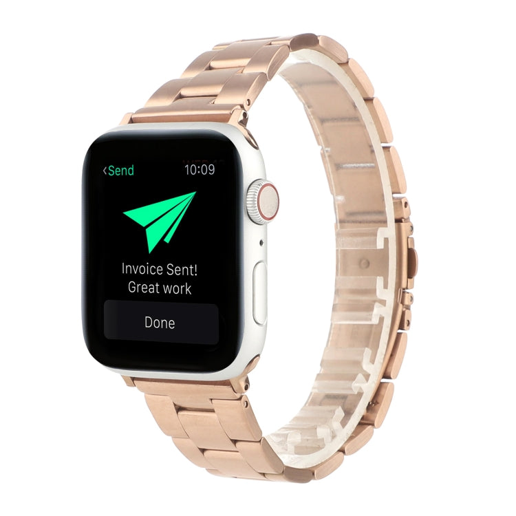 Stainless Steel Three Beads Hand Detachable Xiaoman Waist Strap Wristband For Series 7 45mm / 6 & SE & 5 & 4 44mm / 3 & 2 & 1 42mm(Rose Gold) by bashfashion