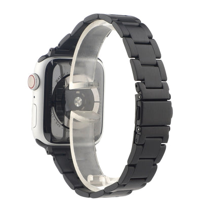 Stainless Steel Three Beads Hand Detachable Xiaoman Waist Strap Wristband For Series 7 41mm / 6 & SE & 5 & 4 40mm / 3 & 2 & 1 38mm(Black) by bashfashion