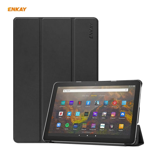 ENKAY PU Leather + Plastic Smart Case with Three-folding Holder for Amazon Fire HD 10 / 10 Plus (2021)(Black) by ENKAY