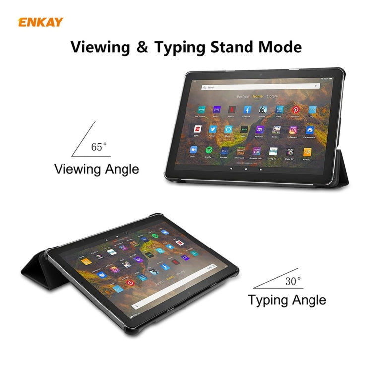 ENKAY PU Leather + Plastic Smart Case with Three-folding Holder for Amazon Fire HD 10 / 10 Plus (2021)(Black) by ENKAY
