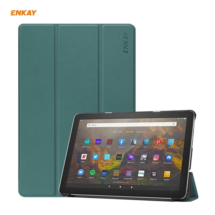 ENKAY PU Leather + Plastic Smart Case with Three-folding Holder for Amazon Fire HD 10 / 10 Plus (2021)(Green) by ENKAY