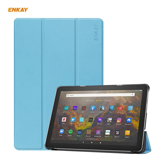 ENKAY PU Leather + Plastic Smart Case with Three-folding Holder for Amazon Fire HD 10 / 10 Plus (2021)(Light Blue) by ENKAY