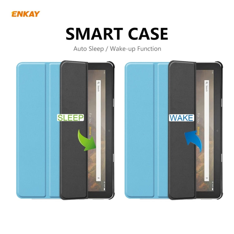 ENKAY PU Leather + Plastic Smart Case with Three-folding Holder for Amazon Fire HD 10 / 10 Plus (2021)(Light Blue) by ENKAY