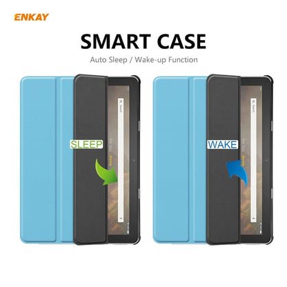 ENKAY PU Leather + Plastic Smart Case with Three-folding Holder for Amazon Fire HD 10 / 10 Plus (2021)(Light Blue) by ENKAY