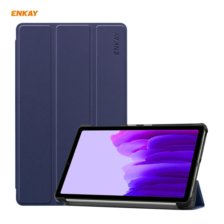 ENKAY PU Leather + Plastic Case with Three-folding Holder for Samsung Galaxy Tab A7 Lite T220 / T225(Dark Blue) by ENKAY