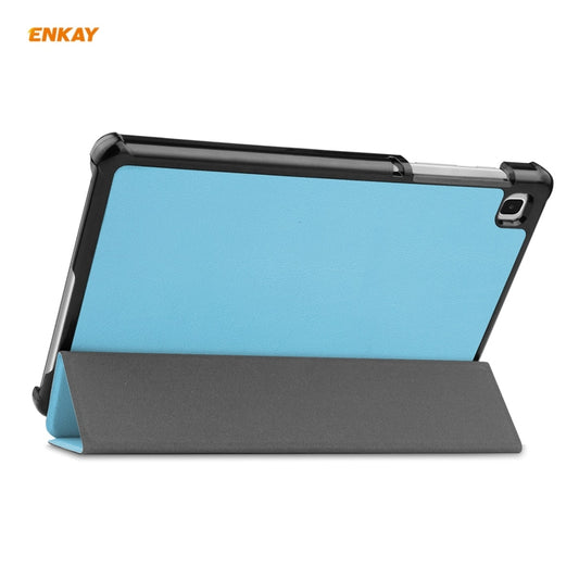 ENKAY PU Leather + Plastic Case with Three-folding Holder for Samsung Galaxy Tab A7 Lite T220 / T225(Light Blue) by ENKAY