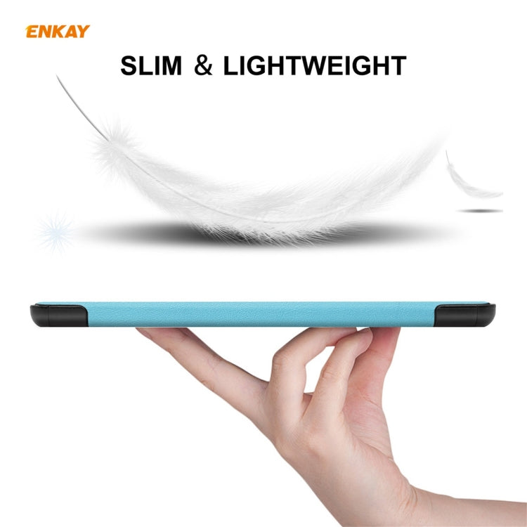 ENKAY PU Leather + Plastic Case with Three-folding Holder for Samsung Galaxy Tab A7 Lite T220 / T225(Light Blue) by ENKAY