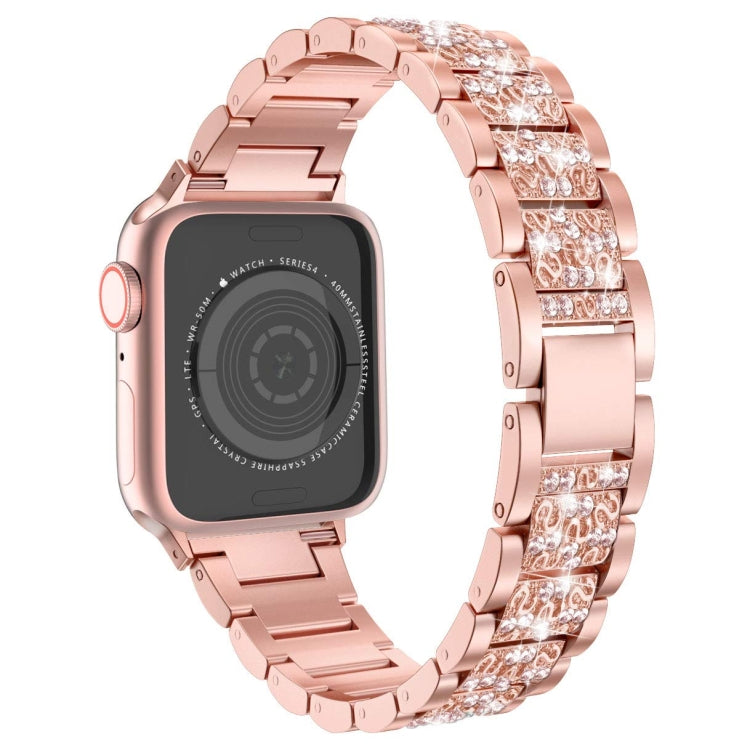 Three Stainless Steel Straps with Rhinestones For Series 7 41mm / 6 & SE & 5 & 4 40mm / 3 & 2 & 1 38mm(Rose Gold) by bashfashion