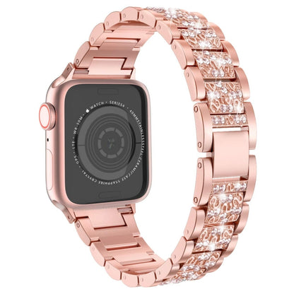 Three Stainless Steel Straps with Rhinestones For Series 7 41mm / 6 & SE & 5 & 4 40mm / 3 & 2 & 1 38mm(Rose Gold) by bashfashion