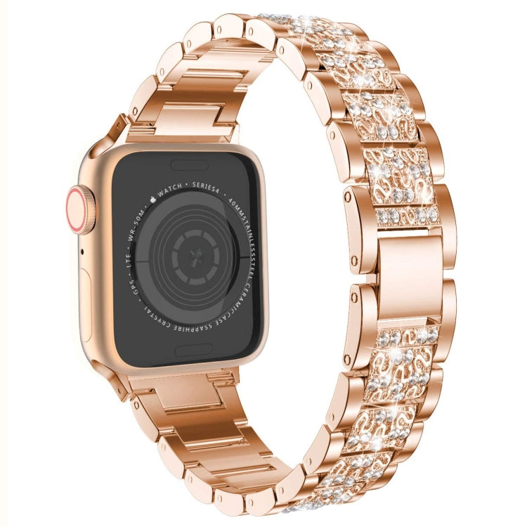 Three Stainless Steel Straps with Rhinestones For Series 7 41mm / 6 & SE & 5 & 4 40mm / 3 & 2 & 1 38mm(Gold) by bashfashion