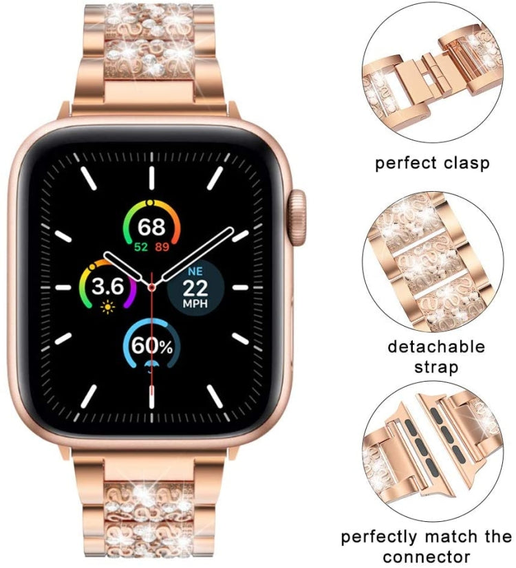 Three Stainless Steel Straps with Rhinestones For Series 7 41mm / 6 & SE & 5 & 4 40mm / 3 & 2 & 1 38mm(Gold) by bashfashion