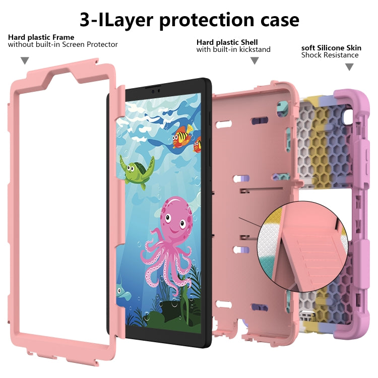 For Samsung Galaxy Tab A7 Lite T220 / T225 Two-Color Robot Shockproof Silicone + PC Protective Case with Holder(Rainbow+Rose Gold) by bashfashion