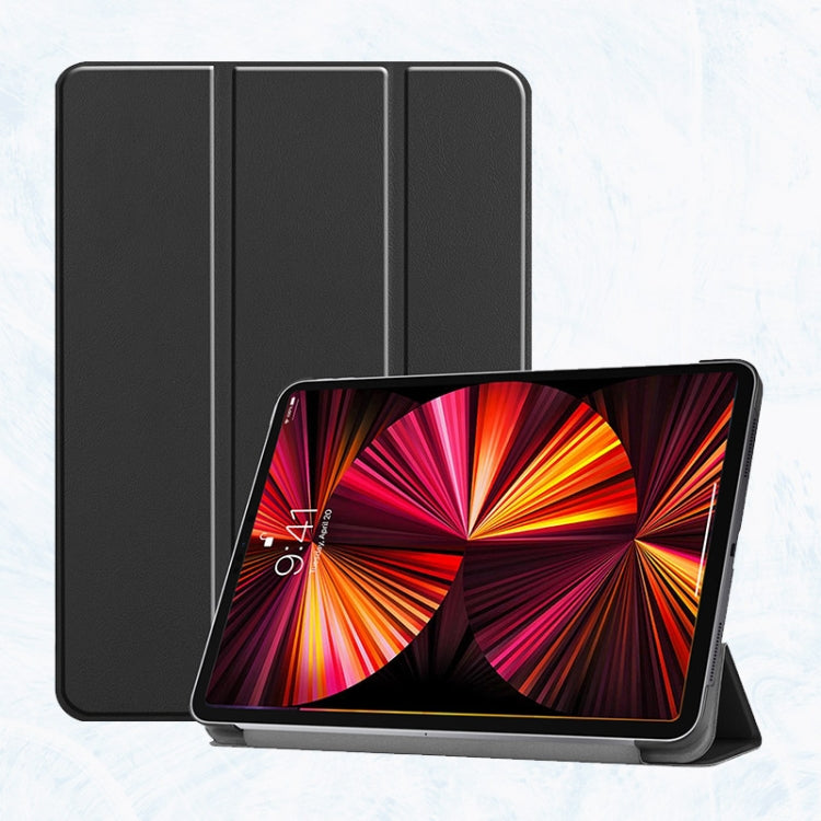 For iPad Pro 11 2022 / 2021 / 2020 ENKAY 3-Folding Shockproof PC Cover Custer Texture PU Leather Tablet Case with Holder & Sleep / Wake-up Function(Black) by ENKAY