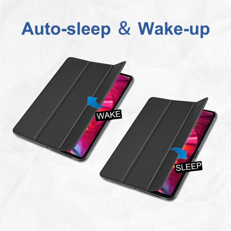 For iPad Pro 11 2022 / 2021 / 2020 ENKAY 3-Folding Shockproof PC Cover Custer Texture PU Leather Tablet Case with Holder & Sleep / Wake-up Function(Black) by ENKAY