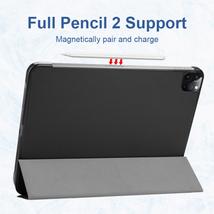 For iPad Pro 11 2022 / 2021 / 2020 ENKAY 3-Folding Shockproof PC Cover Custer Texture PU Leather Tablet Case with Holder & Sleep / Wake-up Function(Dark Blue) by ENKAY