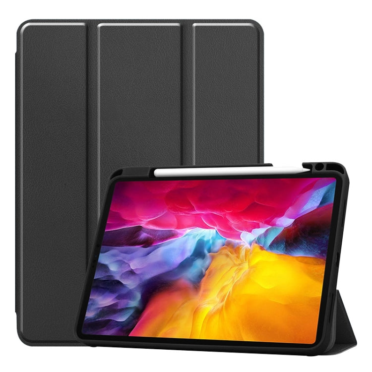 For iPad Pro 11 2022 / 2021 / 2020 ENKAY 3-Folding Shockproof TPU Cover Custer Texture PU Leather Tablet Case with Pencil Slot & Holder & Sleep / Wake-up Function(Black) by ENKAY