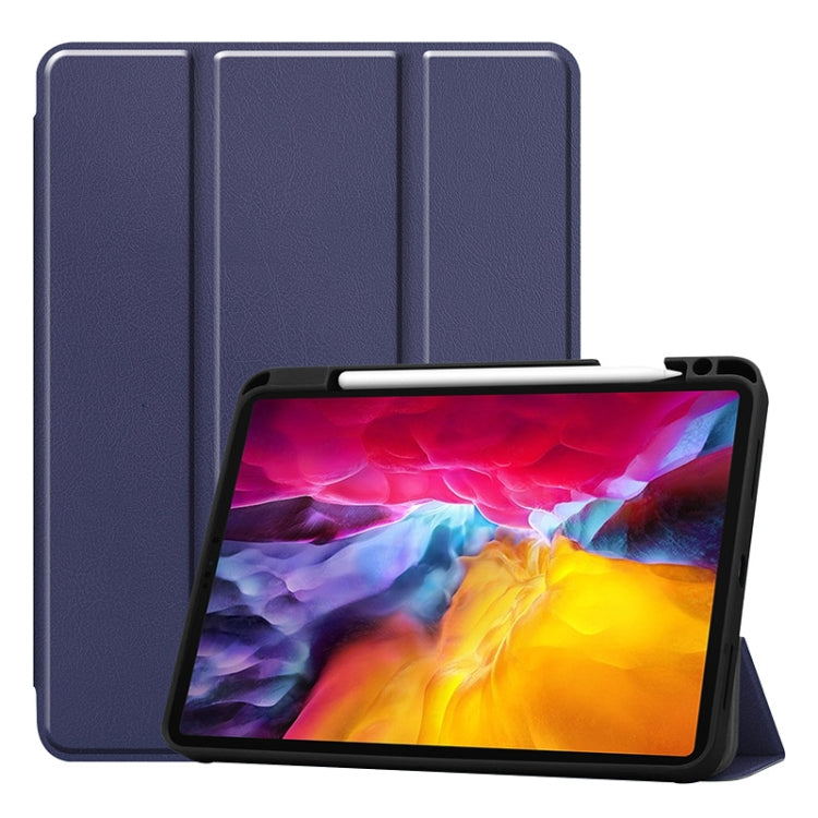 For iPad Pro 11 2022 / 2021 / 2020 ENKAY 3-Folding Shockproof TPU Cover Custer Texture PU Leather Tablet Case with Pencil Slot & Holder & Sleep / Wake-up Function(Dark Blue) by ENKAY