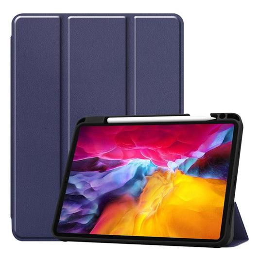 For iPad Pro 11 2022 / 2021 / 2020 ENKAY 3-Folding Shockproof TPU Cover Custer Texture PU Leather Tablet Case with Pencil Slot & Holder & Sleep / Wake-up Function(Dark Blue) by ENKAY