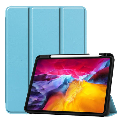 For iPad Pro 11 2022 / 2021 / 2020 ENKAY 3-Folding Shockproof TPU Cover Custer Texture PU Leather Tablet Case with Pencil Slot & Holder & Sleep / Wake-up Function(Light Blue) by ENKAY