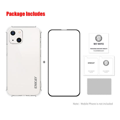 For iPhone 13 Hat-Prince ENKAY Clear TPU Shockproof Soft Case Drop Protection Cover + Full Coverage Tempered Glass Protector Film by ENKAY