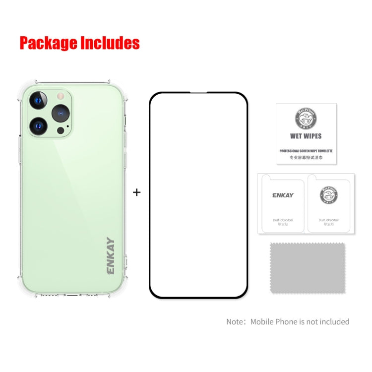 For iPhone 13 Pro Hat-Prince ENKAY Clear TPU Shockproof Soft Case Drop Protection Cover + Full Coverage Tempered Glass Protector Film by ENKAY