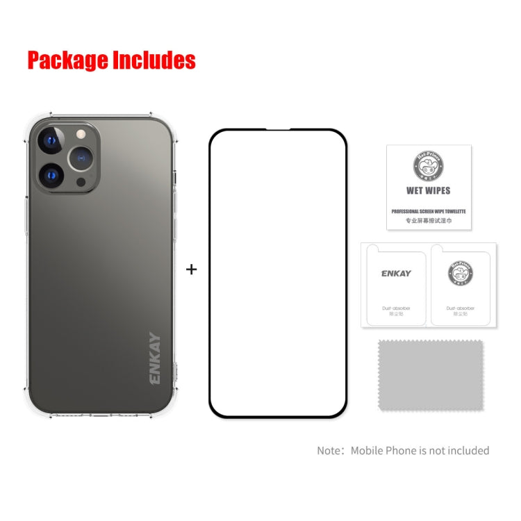 For iPhone 13 Pro Max Hat-Prince ENKAY Clear TPU Shockproof Soft Case Drop Protection Cover + Full Coverage Tempered Glass Protector Film by ENKAY