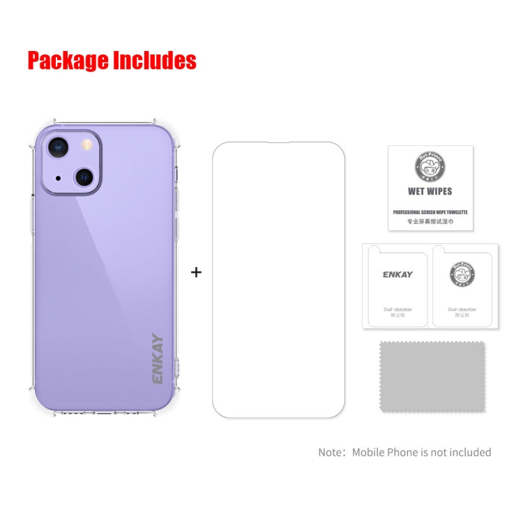 For iPhone 13 mini Hat-Prince ENKAY Clear TPU Shockproof Soft Case Drop Protection Cover + Clear HD Tempered Glass Protector Film by ENKAY