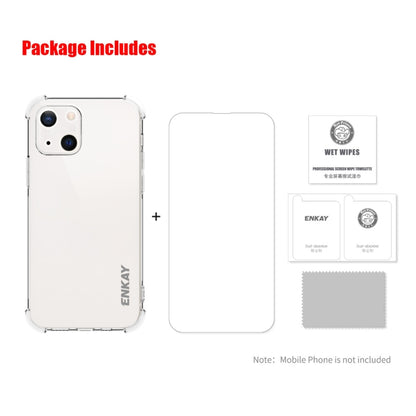 For iPhone 13 Hat-Prince ENKAY Clear TPU Shockproof Soft Case Drop Protection Cover + Clear HD Tempered Glass Protector Film by ENKAY