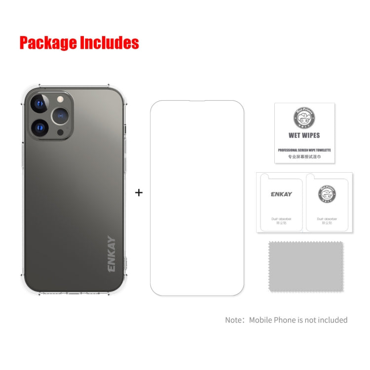 For iPhone 13 Pro Max Hat-Prince ENKAY Clear TPU Shockproof Soft Case Drop Protection Cover + Clear HD Tempered Glass Protector Film by ENKAY