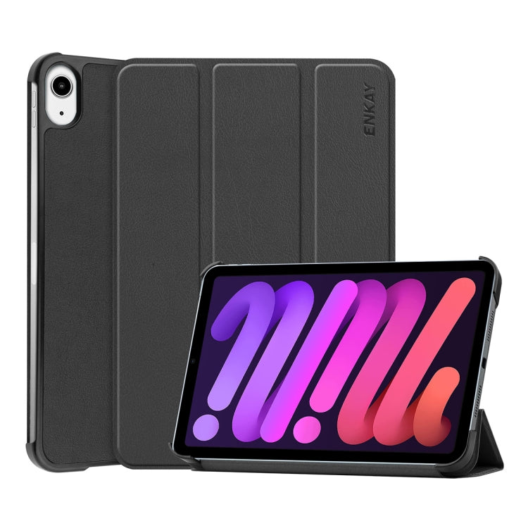 For iPad mini 2024 / mini 6 ENKAY Custer Texture Horizontal Flip PU+PC Leather Tablet Case with Three-folding Holder & Sleep / Wake-up Function(Black) by ENKAY