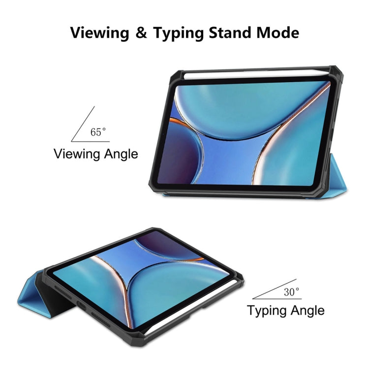 For iPad mini 2024 / mini 6 ENKAY Custer Texture Horizontal Flip PU+TPU Leather Tablet Case with Three-folding Holder & Sleep / Wake-up Function & Pen Holder(Dark Blue) by ENKAY