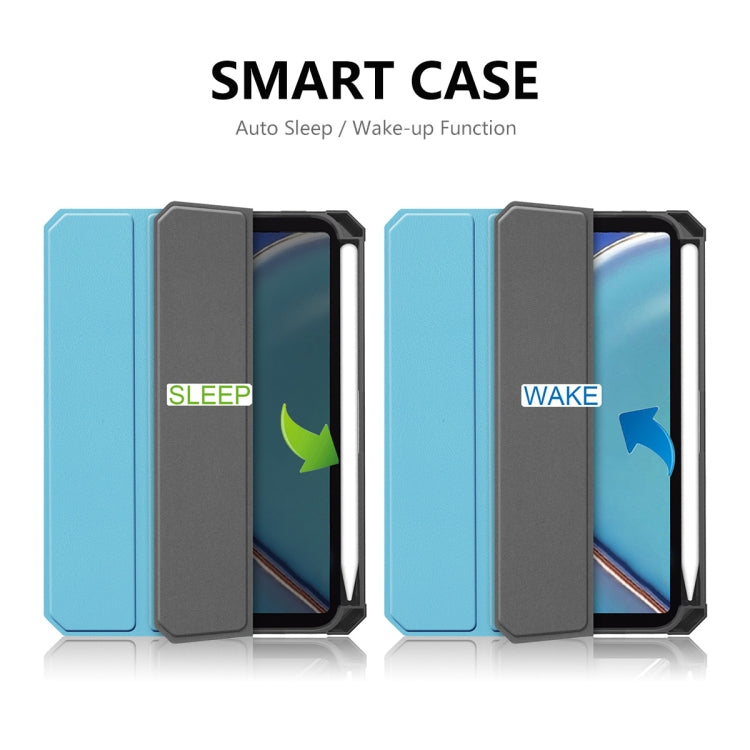 For iPad mini 2024 / mini 6 ENKAY Custer Texture Horizontal Flip PU+TPU Leather Tablet Case with Three-folding Holder & Sleep / Wake-up Function & Pen Holder(Light Blue) by ENKAY