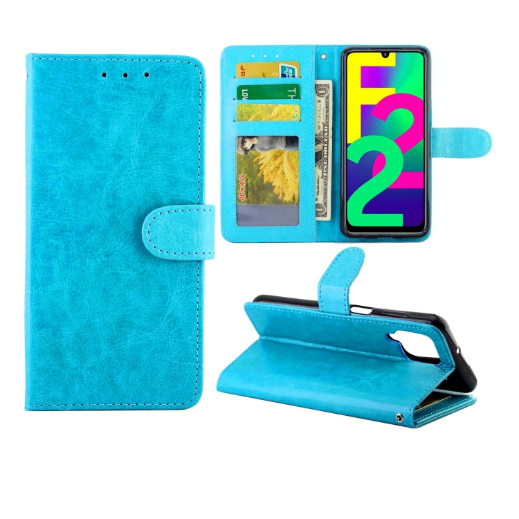 For Samsung Galaxy F22 Crazy Horse Texture Leather Horizontal Flip Protective Case with Holder & Card Slots & Wallet & Photo Frame(baby Blue) by bashfashion