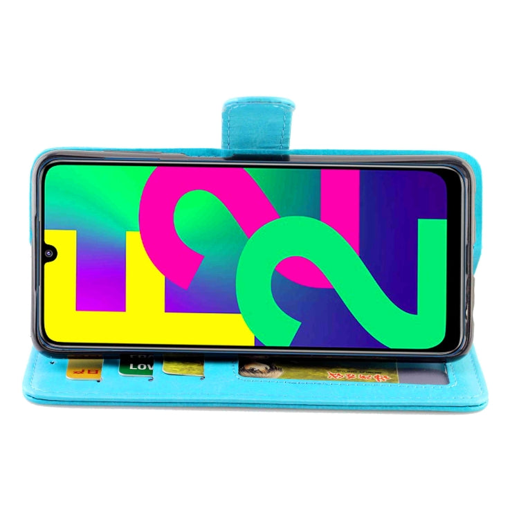 For Samsung Galaxy F22 Crazy Horse Texture Leather Horizontal Flip Protective Case with Holder & Card Slots & Wallet & Photo Frame(baby Blue) by bashfashion