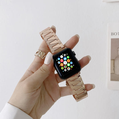 Creative Chain Stainless Steel Metal Strap For Apple Watch Series 9&8&7 41mm / SE 3&SE 2&6&SE&5&4 40mm / 3&2&1 38mm(Rose Gold) by bashfashion