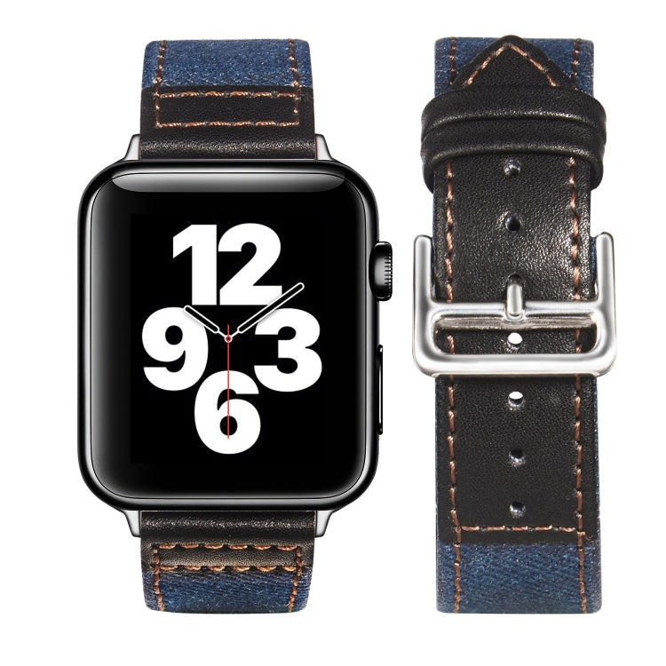 Silver Buckle Leather Strap For Apple Watch Series 9&8&7 41mm / SE 3&SE 2&6&SE&5&4 40mm / 3&2&1 38mm(Blue+Black) by bashfashion
