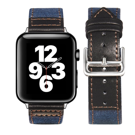Silver Buckle Leather Strap For Apple Watch Series 9&8&7 41mm / SE 3&SE 2&6&SE&5&4 40mm / 3&2&1 38mm(Blue+Black) by bashfashion
