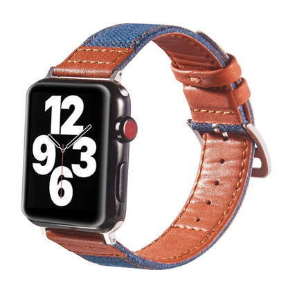 Silver Buckle Leather Strap For Apple Watch Series 9&8&7 41mm / SE 3&SE 2&6&SE&5&4 40mm / 3&2&1 38mm(Blue+Black) by bashfashion