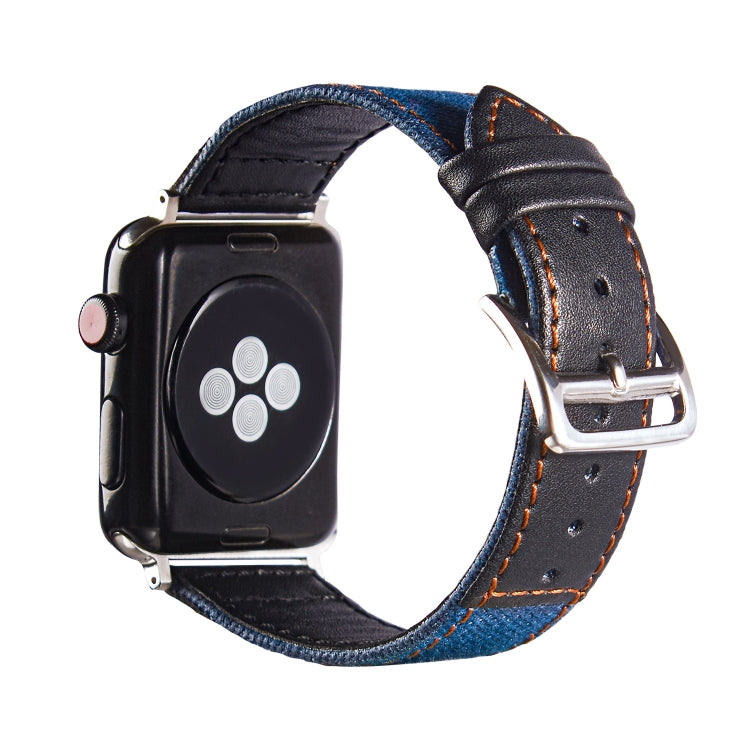 Silver Buckle Leather Strap For Apple Watch Series 9&8&7 41mm / SE 3&SE 2&6&SE&5&4 40mm / 3&2&1 38mm(Blue+Black) by bashfashion