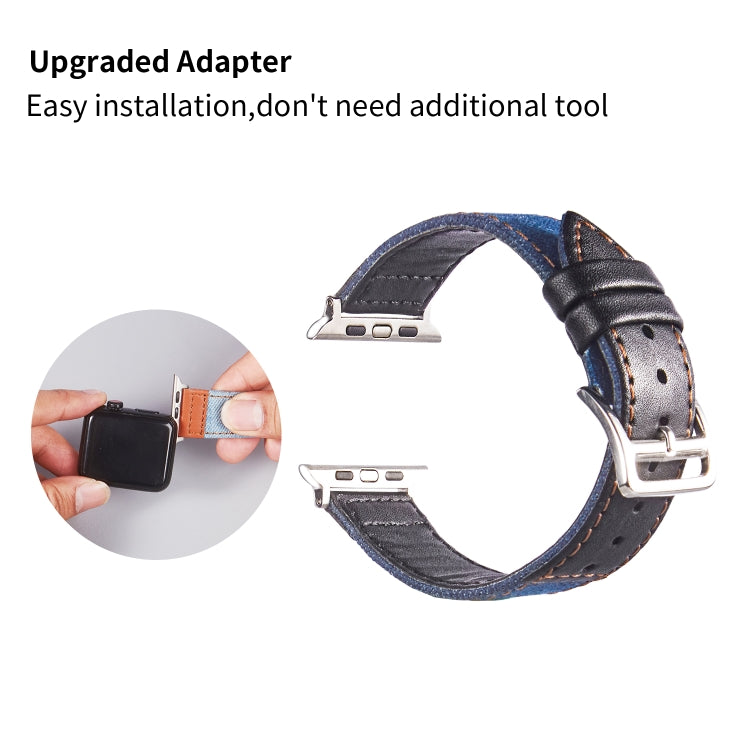 Silver Buckle Leather Strap For Apple Watch Series 9&8&7 41mm / SE 3&SE 2&6&SE&5&4 40mm / 3&2&1 38mm(Blue+Black) by bashfashion