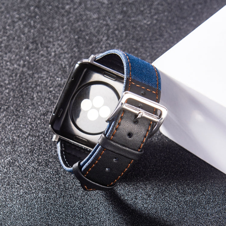 Silver Buckle Leather Strap For Apple Watch Series 9&8&7 41mm / SE 3&SE 2&6&SE&5&4 40mm / 3&2&1 38mm(Blue+Black) by bashfashion