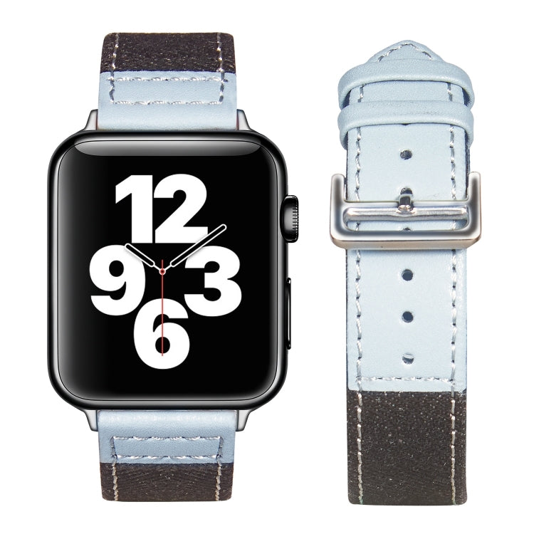 Silver Buckle Leather Strap For Apple Watch Ultra 49mm&Watch Ultra 2 49mm / Series 9&8&7 45mm / SE 3&SE 2&6&SE&5&4 44mm / 3&2&1 42mm(Black + light blue) by bashfashion