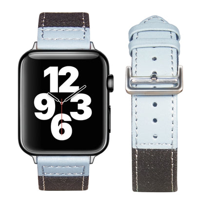 Silver Buckle Leather Strap For Apple Watch Ultra 49mm&Watch Ultra 2 49mm / Series 9&8&7 45mm / SE 3&SE 2&6&SE&5&4 44mm / 3&2&1 42mm(Black + light blue) by bashfashion