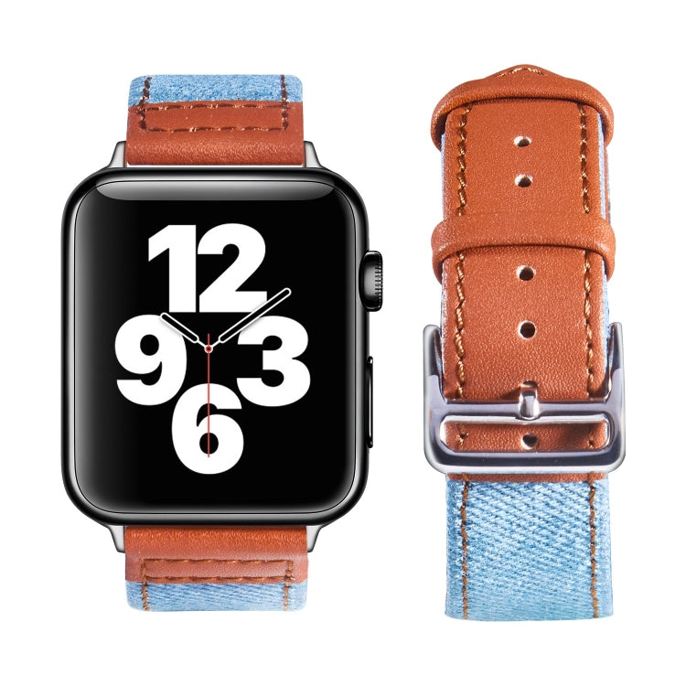 Silver Buckle Leather Strap For Apple Watch Ultra 49mm&Watch Ultra 2 49mm / Series 9&8&7 45mm / SE 3&SE 2&6&SE&5&4 44mm / 3&2&1 42mm(Light blue + brown) by bashfashion