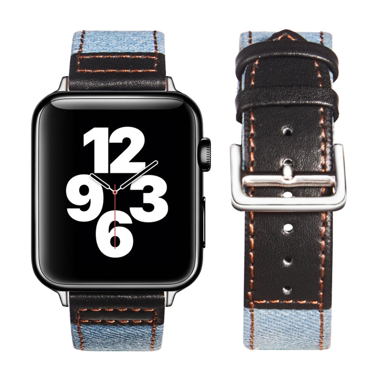 Silver Buckle Leather Strap For Apple Watch Ultra 49mm&Watch Ultra 2 49mm / Series 9&8&7 45mm / SE 3&SE 2&6&SE&5&4 44mm / 3&2&1 42mm(Light Blue+Black) by bashfashion