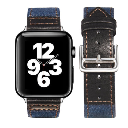 Silver Buckle Leather Strap For Apple Watch Ultra 49mm&Watch Ultra 2 49mm / Series 9&8&7 45mm / SE 3&SE 2&6&SE&5&4 44mm / 3&2&1 42mm(Blue+Black) by bashfashion