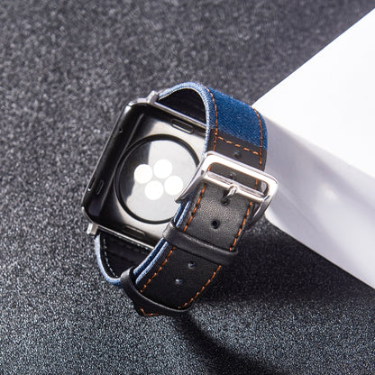 Silver Buckle Leather Strap For Apple Watch Ultra 49mm&Watch Ultra 2 49mm / Series 9&8&7 45mm / SE 3&SE 2&6&SE&5&4 44mm / 3&2&1 42mm(Light Blue+Black) by bashfashion